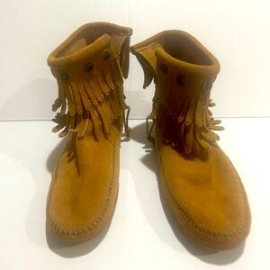 Minnetonka Suede Fringe Brown Boots 8 Eight cowgirl country nature